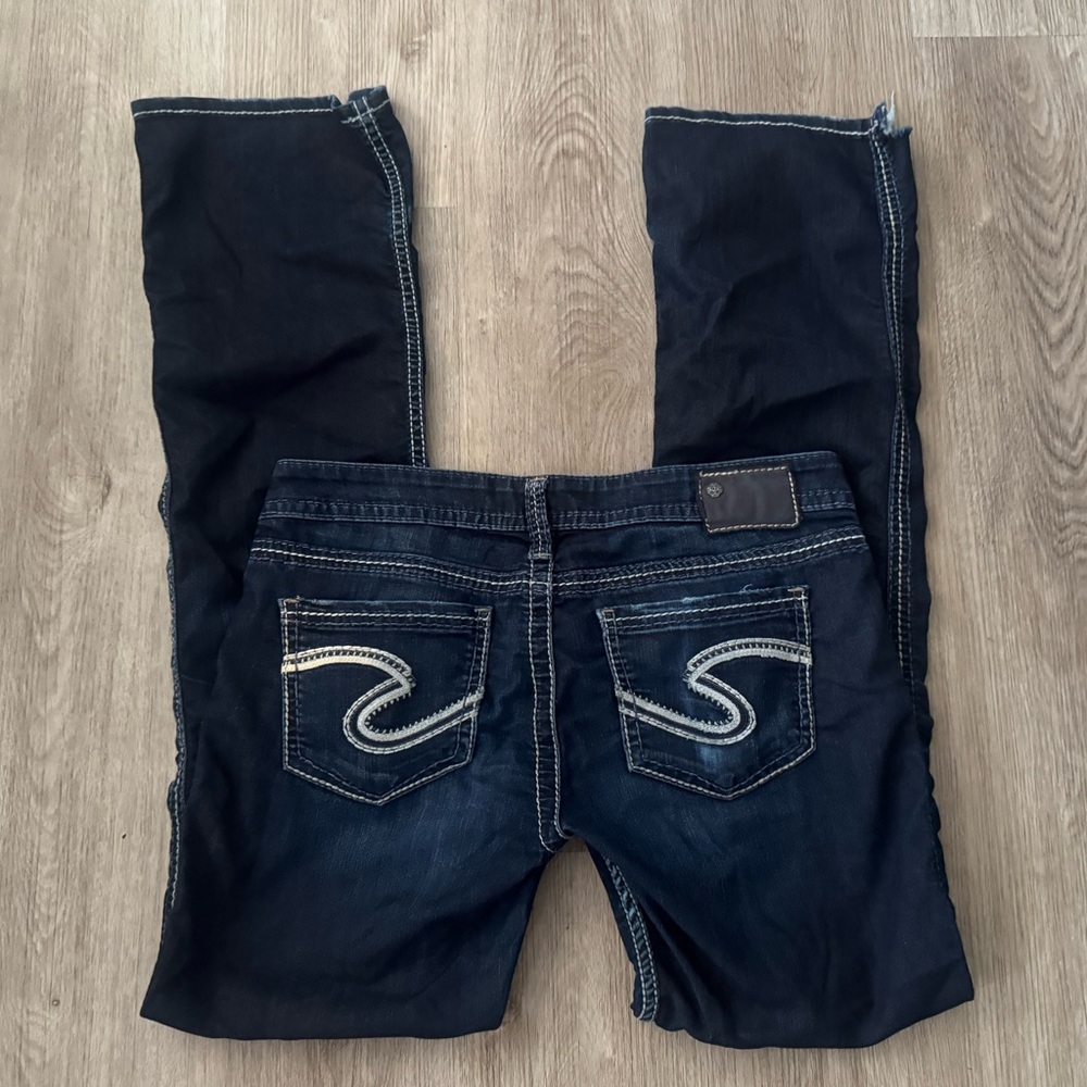 SILVER Frances 18 Skinny Western Bootcut Dark Wash Stitch Denim Jeans W 29x35